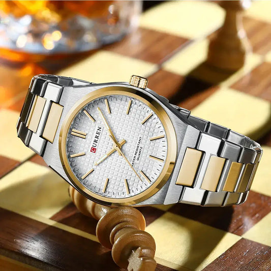 The Portofino Square Watch in Gold White — luxury timepiece with stainless steel band and bold square dial, crafted for timeless elegance.